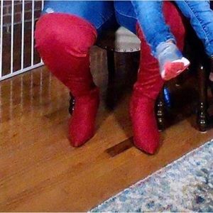 Red suede knee boots ftf